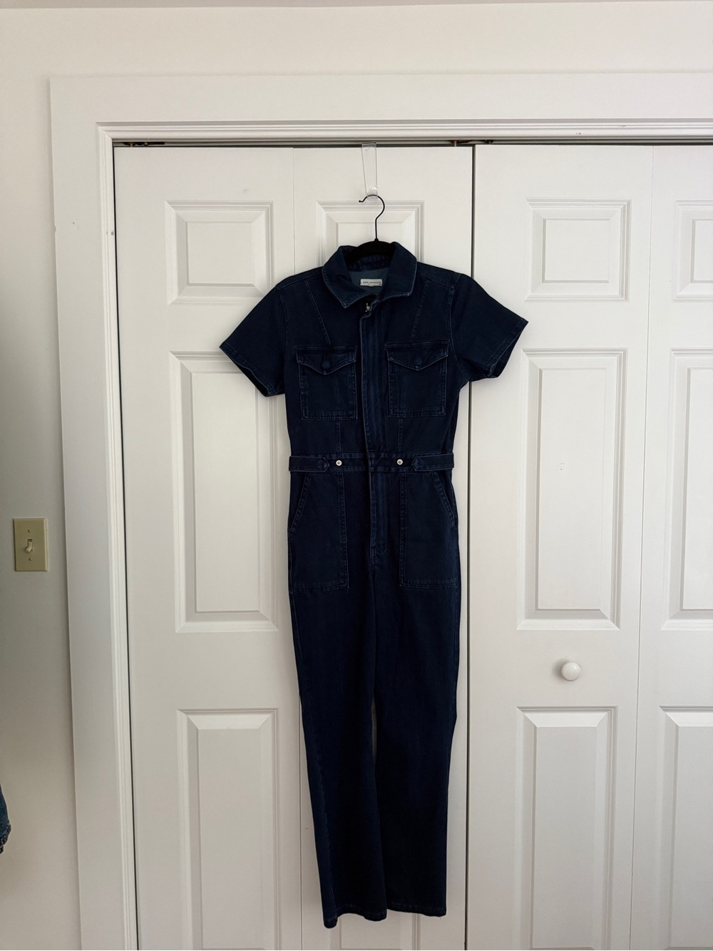 Good American Dark Blue Denim Short-Sleeve Jumpsuit
